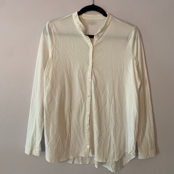 Eileen Fisher Women's size Large Petite White 100% Cotton Button Down Blouse - Picture 1 of 10
